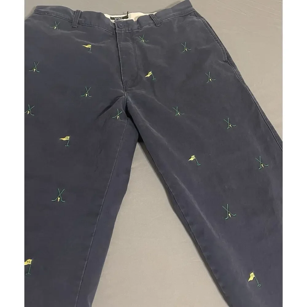 Vintage 36x32 J.Crew Navy Golf 19th Hole Embroidered Chinos Pants Style 87563
